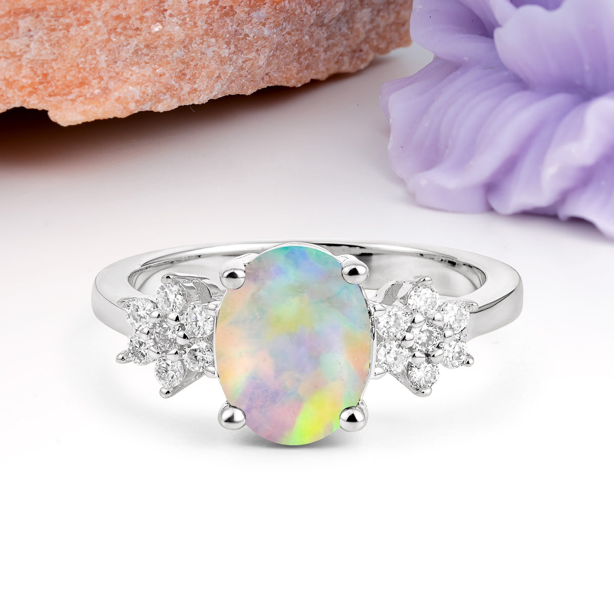 Luxurious Classic 4-Prong Oval Cut Fire Opal Engagement Ring - Additional view
