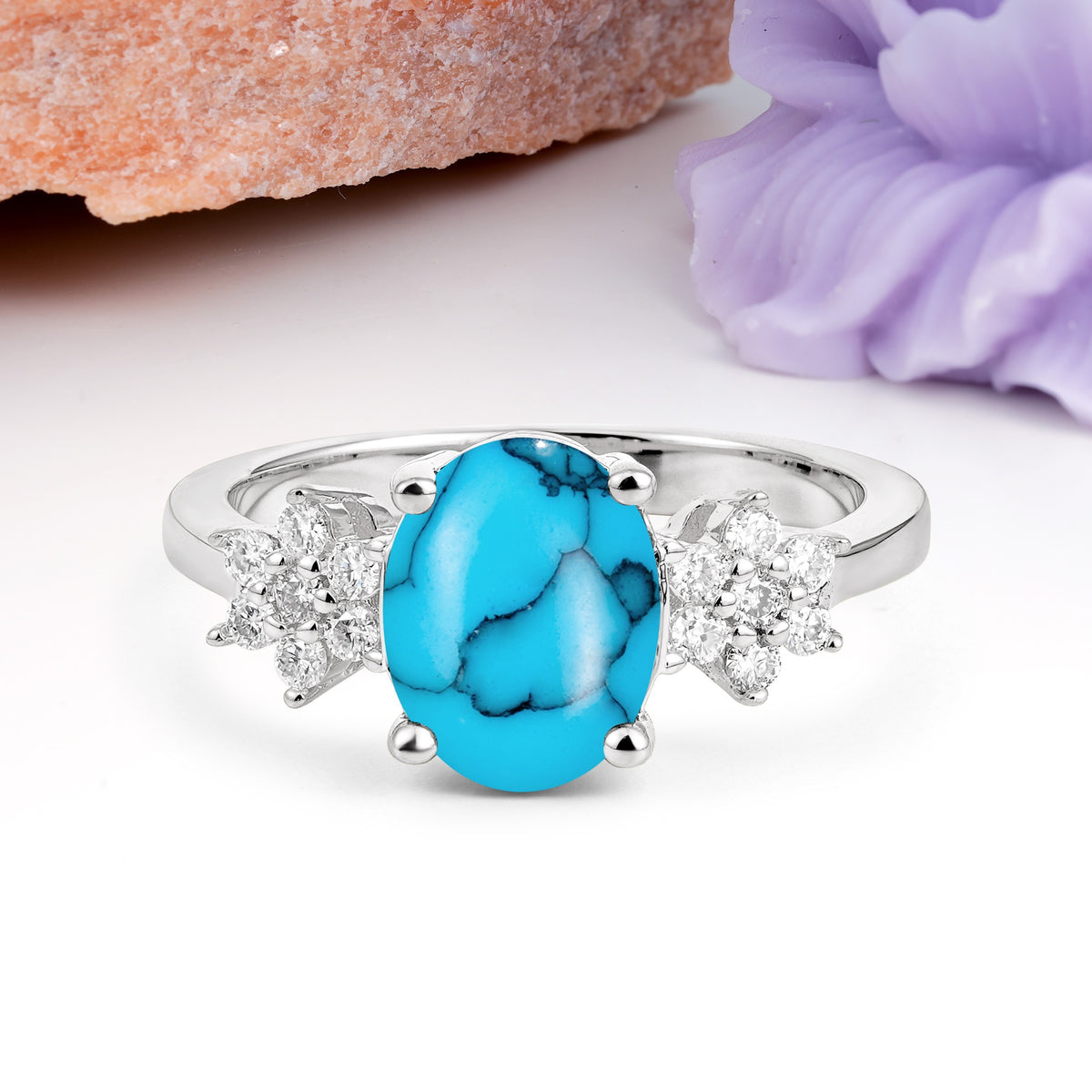 Luxurious Classic 4-Prong Oval Cut Turquoise Engagement Ring - Additional view