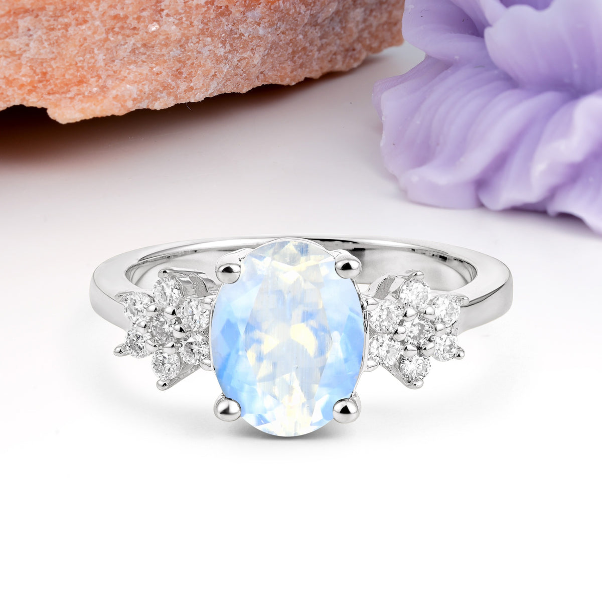 Luxurious Classic 4-Prong Oval Cut Moonstone Engagement Ring - Additional view