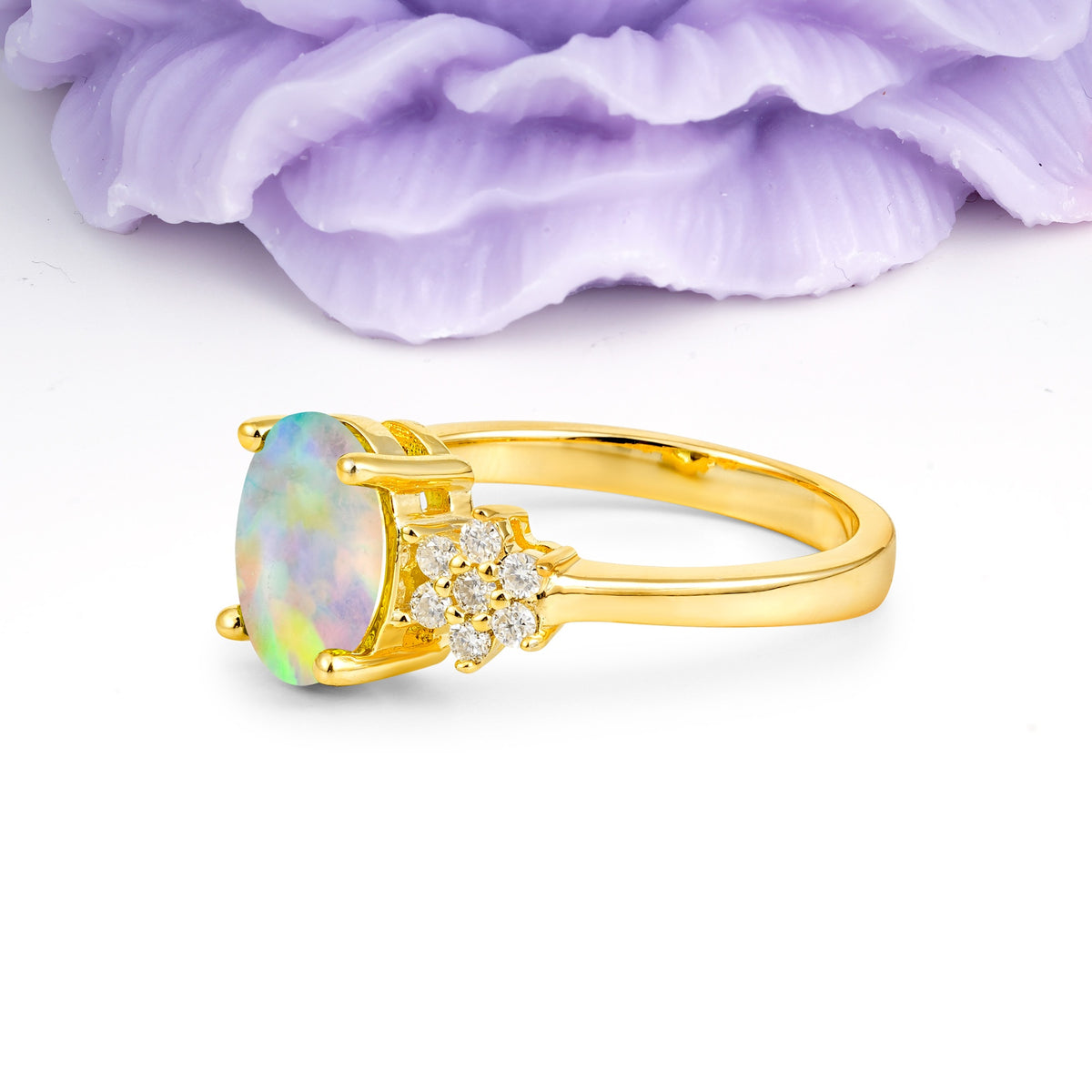 Luxurious Classic 4-Prong Oval Cut Fire Opal Engagement Ring - Additional view