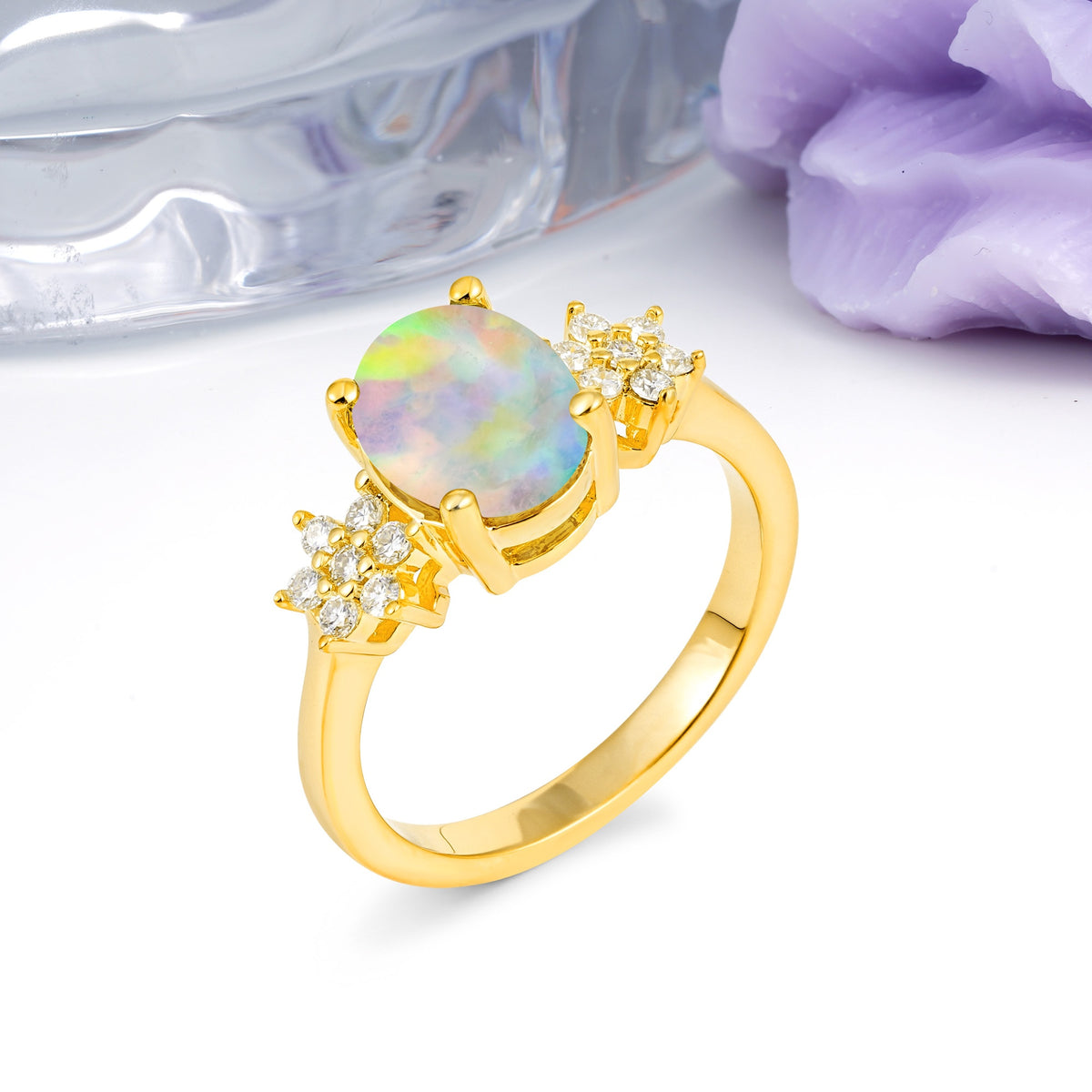 Luxurious Classic 4-Prong Oval Cut Fire Opal Engagement Ring - Additional view