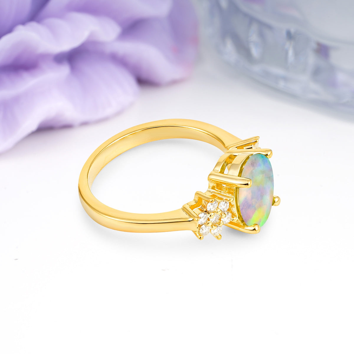 Luxurious Classic 4-Prong Oval Cut Fire Opal Engagement Ring - Additional view