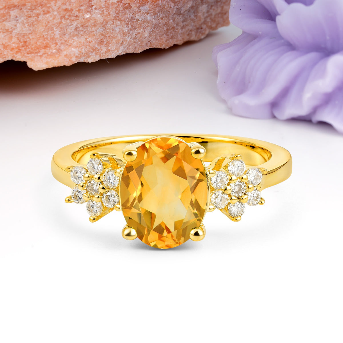 Luxurious Classic 4-Prong Oval Cut Citrine Engagement Ring - Additional view