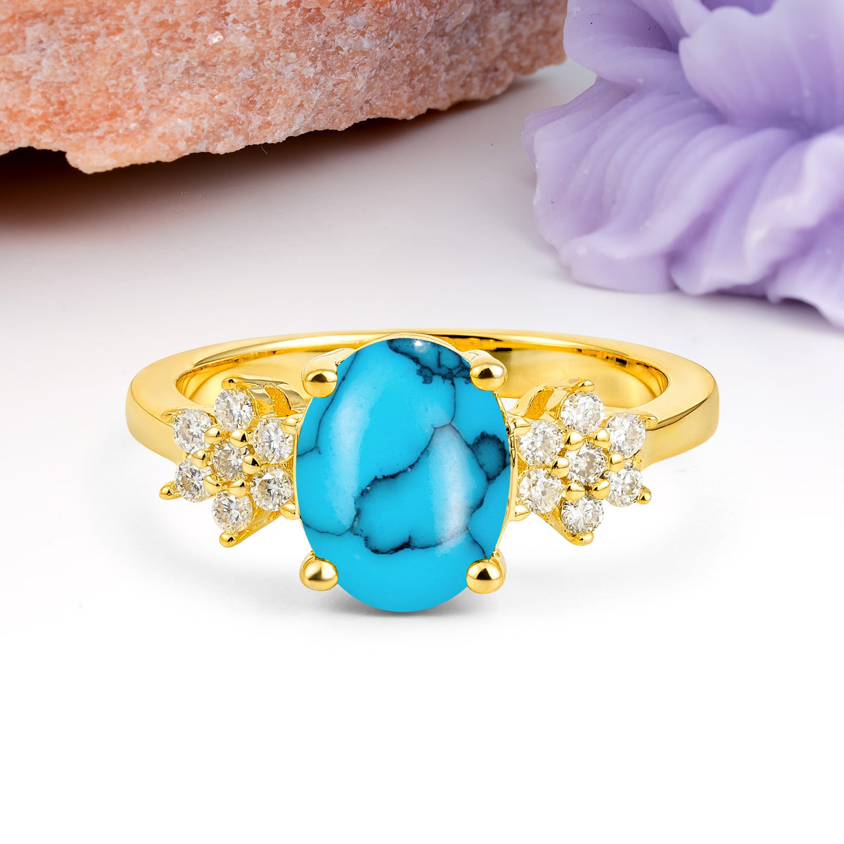 Luxurious Classic 4-Prong Oval Cut Turquoise Engagement Ring - Additional view