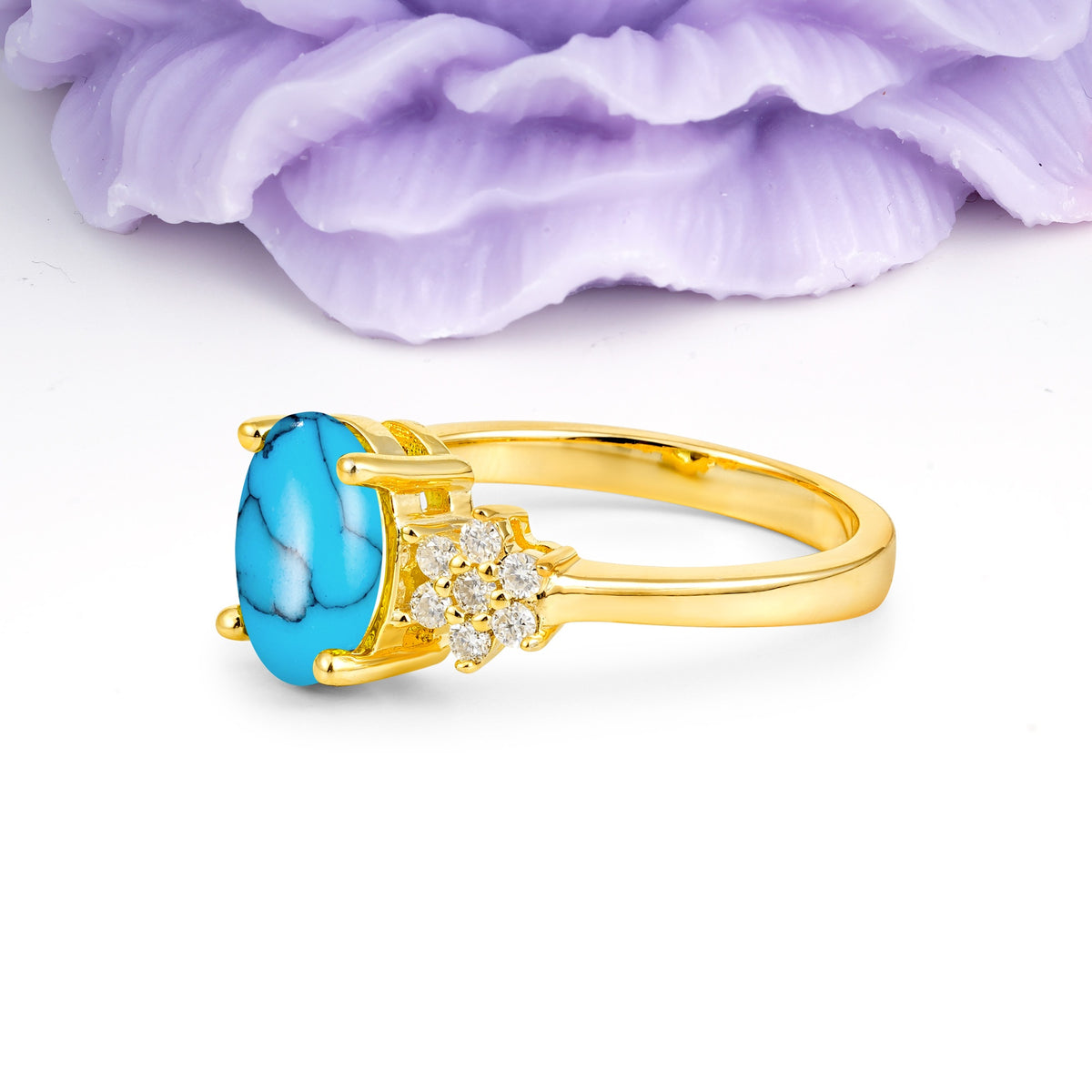 Luxurious Classic 4-Prong Oval Cut Turquoise Engagement Ring - Additional view