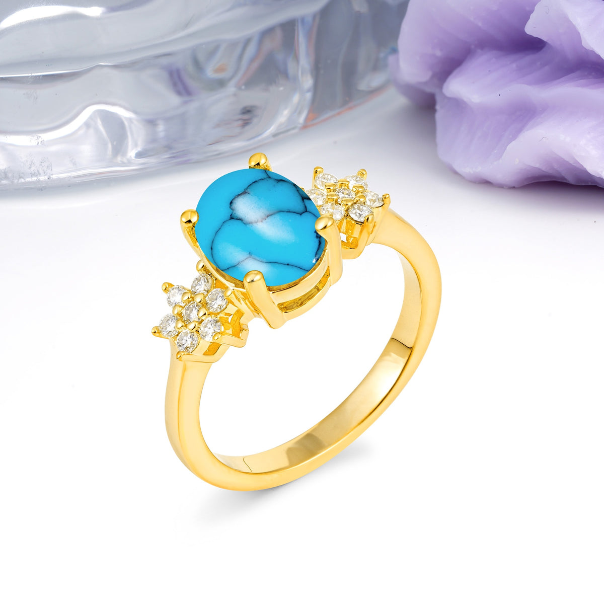 Luxurious Classic 4-Prong Oval Cut Turquoise Engagement Ring - Additional view
