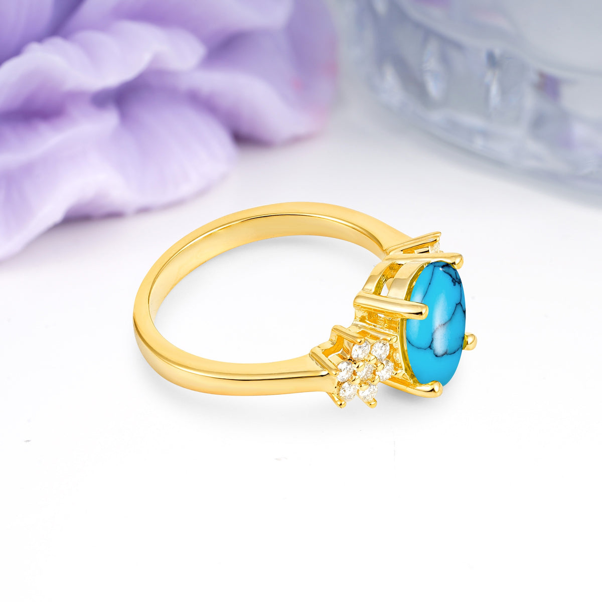 Luxurious Classic 4-Prong Oval Cut Turquoise Engagement Ring - Additional view