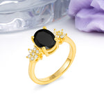 Luxurious Classic 4-Prong Oval Cut Black Onyx Engagement Ring - Additional view