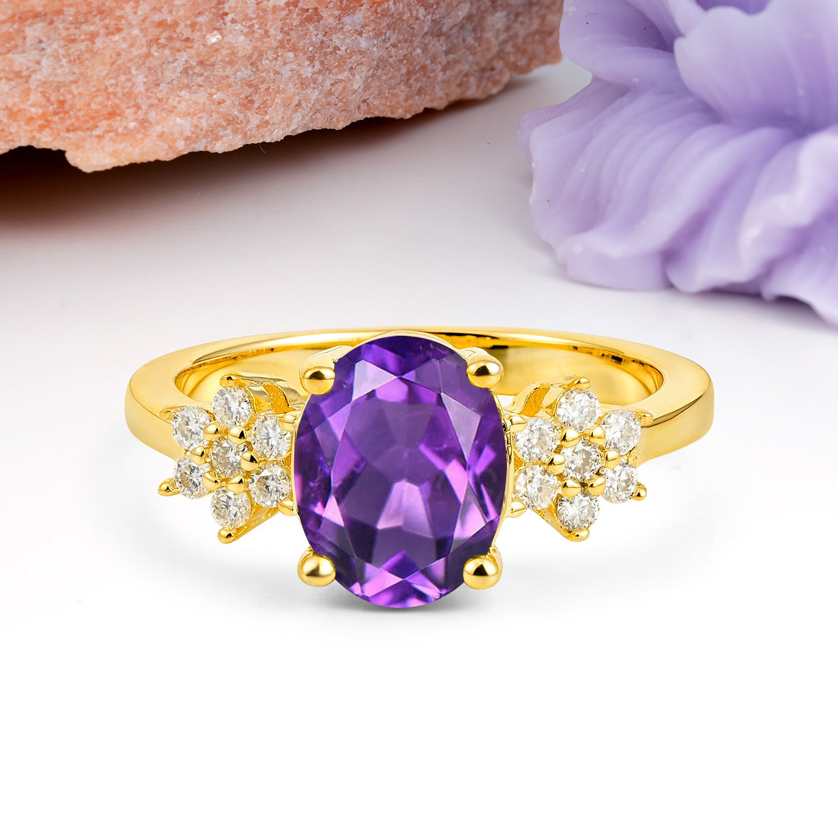 Luxurious Classic 4-Prong Oval Cut Amethyst Engagement Ring - Additional view