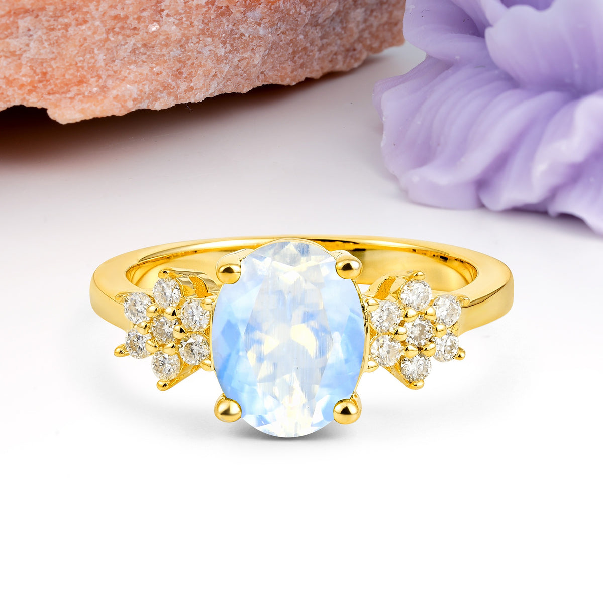 Luxurious Classic 4-Prong Oval Cut Moonstone Engagement Ring - Additional view
