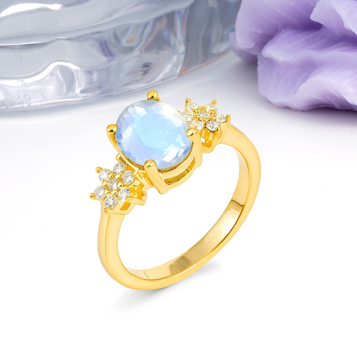 Luxurious Classic 4-Prong Oval Cut Moonstone Engagement Ring - Additional view