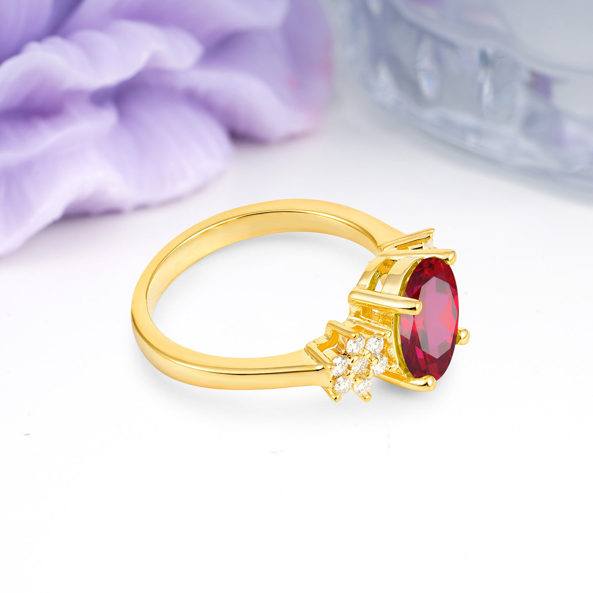 Luxurious Classic 4-Prong Oval Cut Ruby Engagement Ring - Additional view