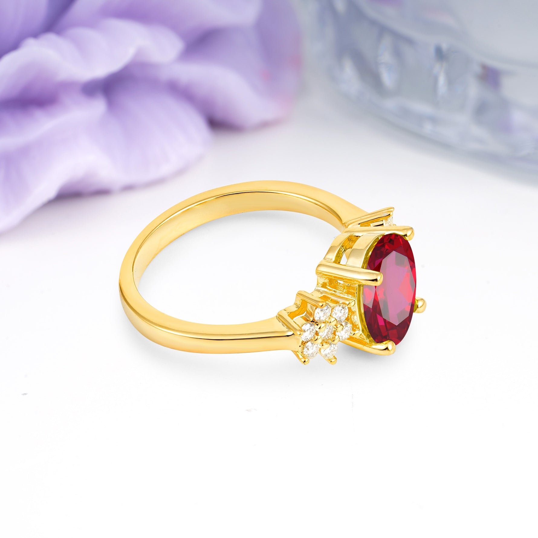 Luxurious Classic 4-Prong Oval Cut Ruby Engagement Ring - Additional view