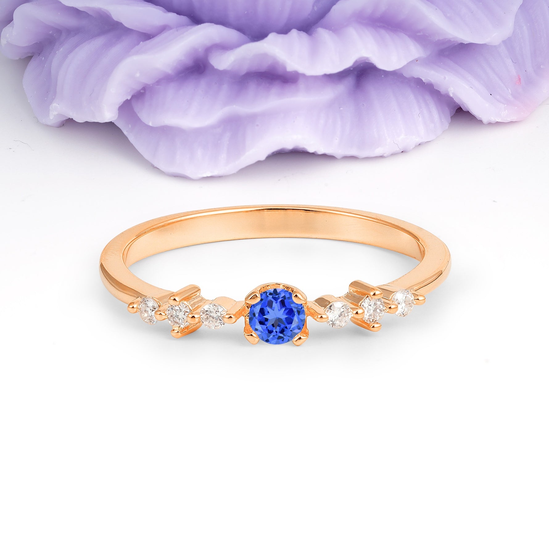 Classic, Minimalist 4-Prong Round Cut Sapphire Engagement Ring - Additional view
