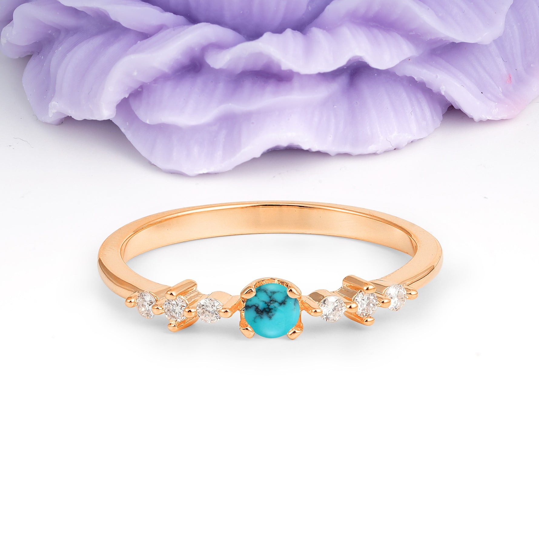 Classic, Minimalist 4-Prong Round Cut Turquoise Engagement Ring - Additional view