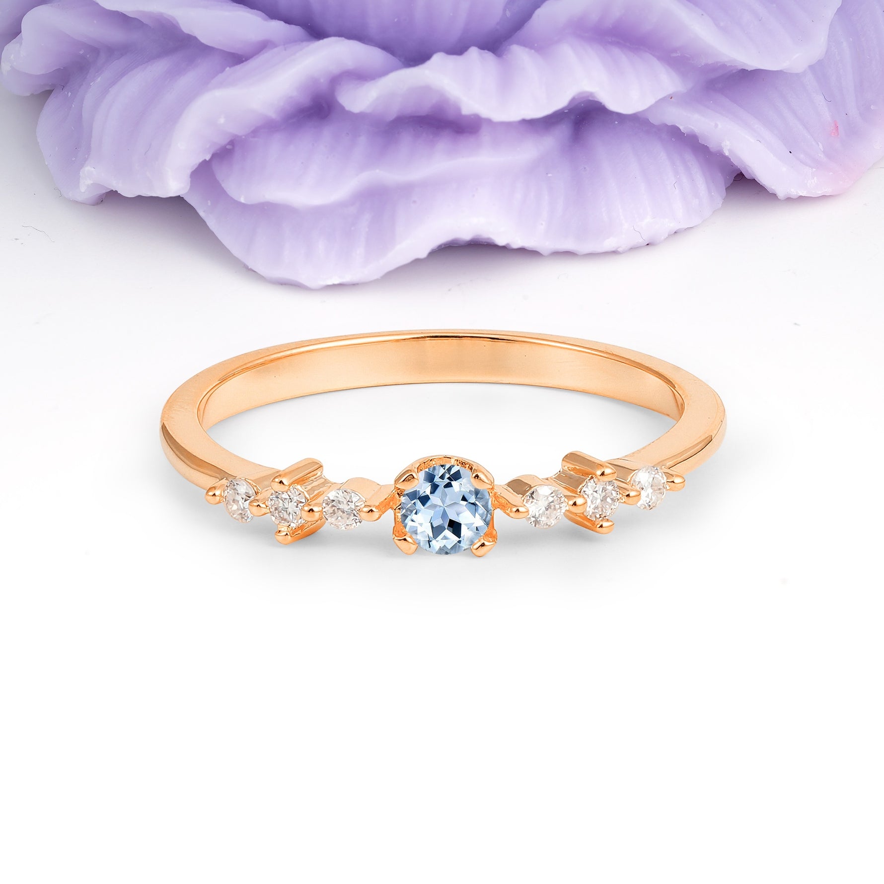 Classic, Minimalist 4-Prong Round Cut Aquamarine Engagement Ring - Additional view