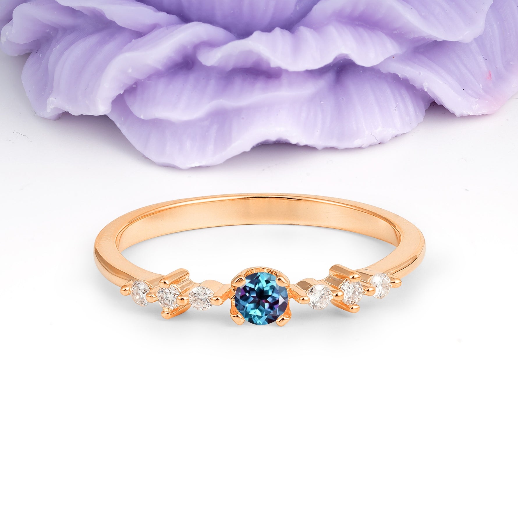 Classic, Minimalist 4-Prong Round Cut Alexandrite Engagement Ring - Additional view