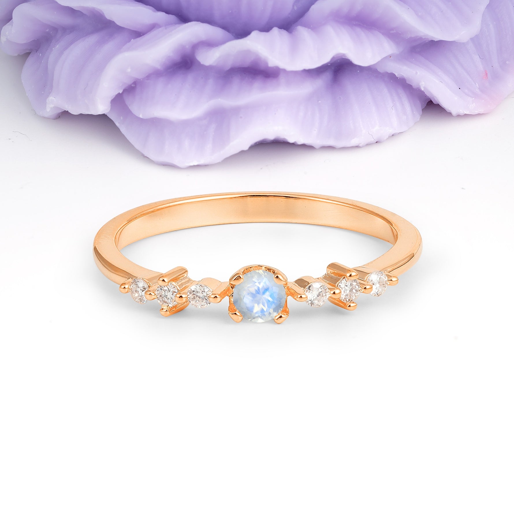 Classic, Minimalist 4-Prong Round Cut Moonstone Engagement Ring - Additional view