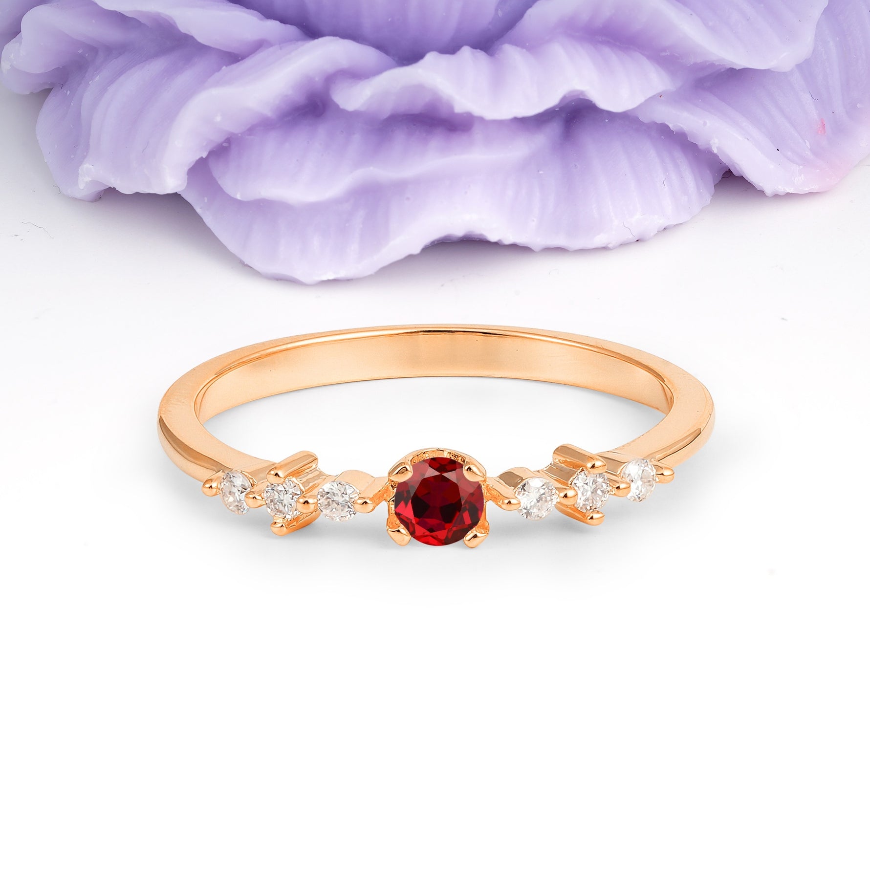 Classic, Minimalist 4-Prong Round Cut Ruby Engagement Ring - Additional view