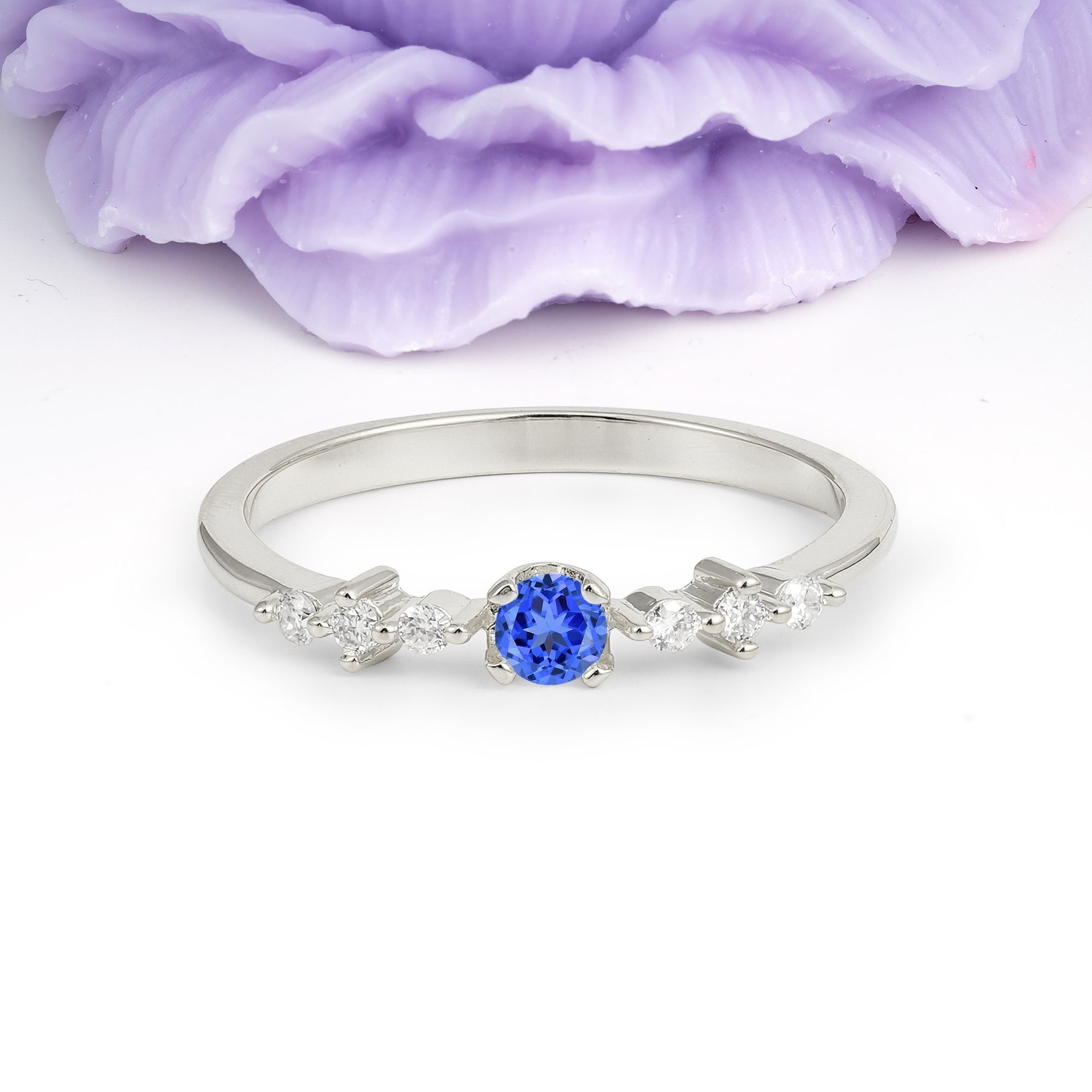Classic, Minimalist 4-Prong Round Cut Sapphire Engagement Ring - Additional view