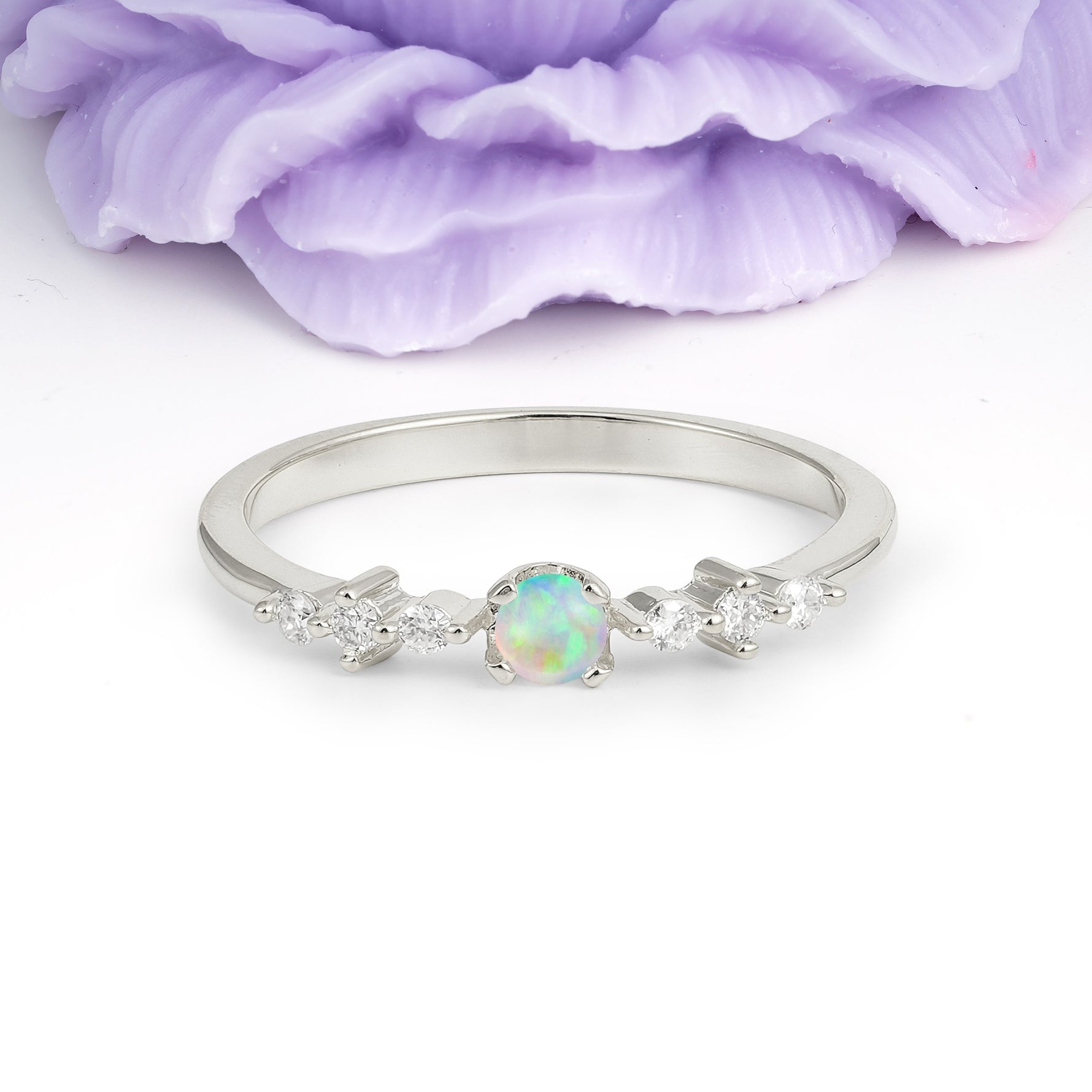 Classic, Minimalist 4-Prong Round Cut Fire Opal Engagement Ring - Additional view