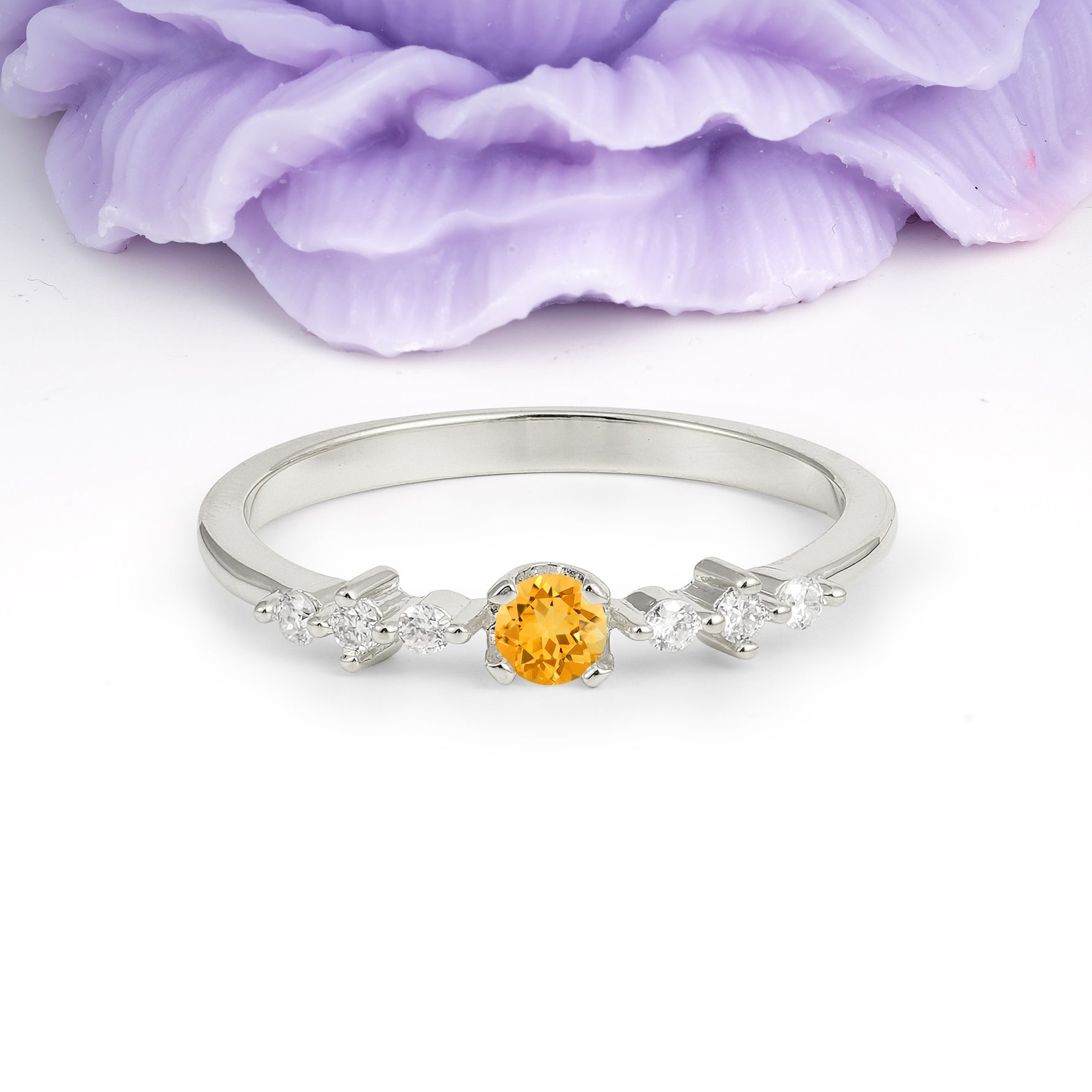 Classic, Minimalist 4-Prong Round Cut Citrine Engagement Ring - Additional view