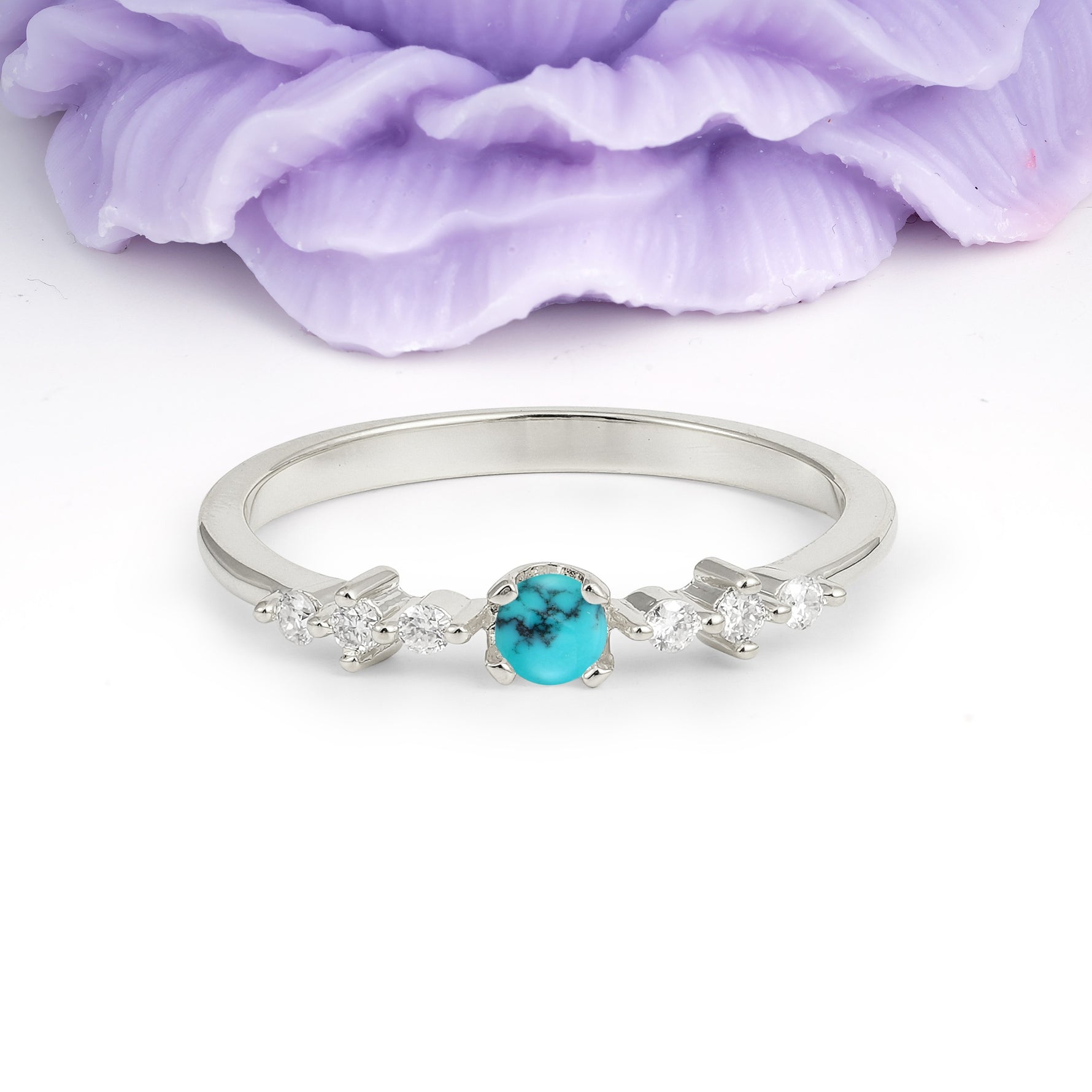 Classic, Minimalist 4-Prong Round Cut Turquoise Engagement Ring - Additional view