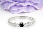 Classic, Minimalist 4-Prong Round Cut Black Onyx Engagement Ring - Additional view