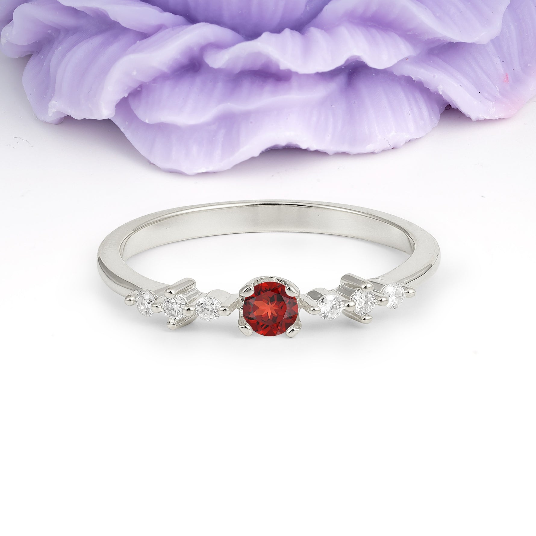 Classic, Minimalist 4-Prong Round Cut Garnet Engagement Ring - Additional view