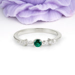 Classic, Minimalist 4-Prong Round Cut Emerald Engagement Ring - Additional view