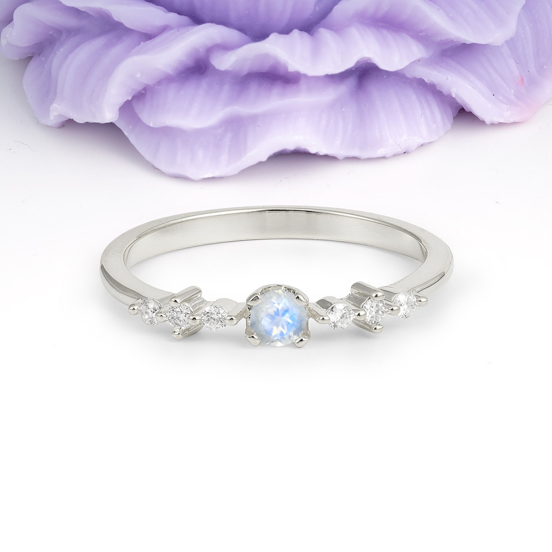 Classic, Minimalist 4-Prong Round Cut Moonstone Engagement Ring - Additional view