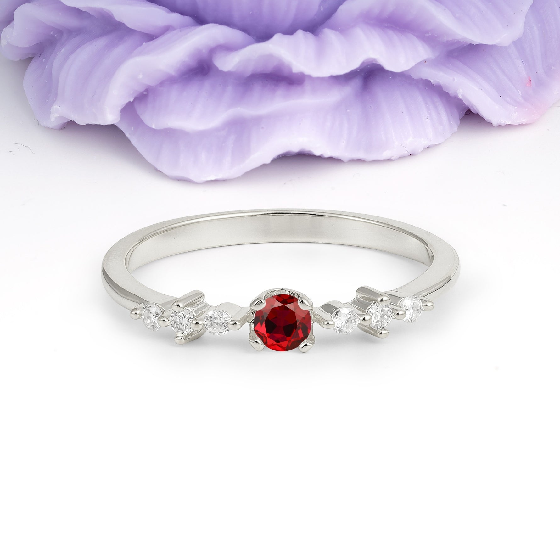 Classic, Minimalist 4-Prong Round Cut Ruby Engagement Ring - Additional view