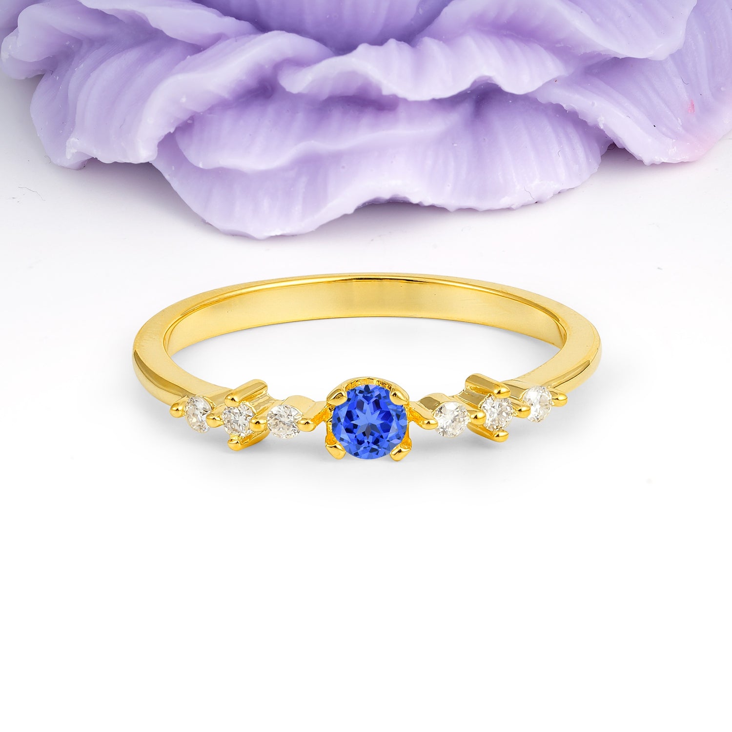 Classic, Minimalist 4-Prong Round Cut Sapphire Engagement Ring - Additional view