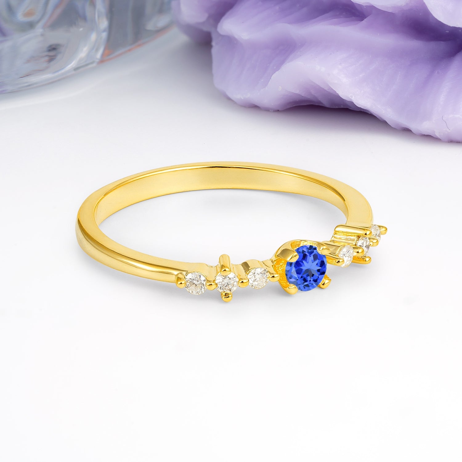 Classic, Minimalist 4-Prong Round Cut Sapphire Engagement Ring - Additional view