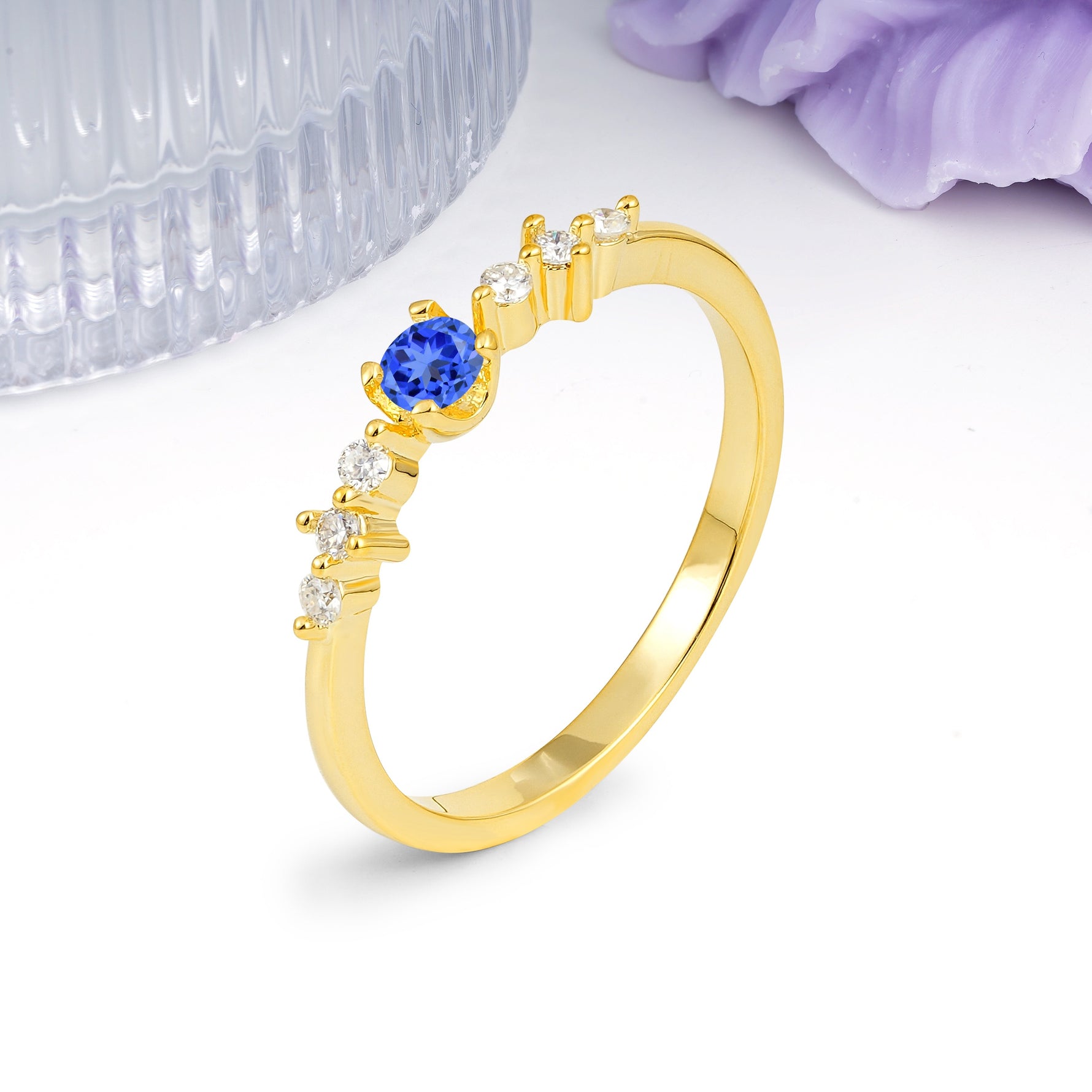 Classic, Minimalist 4-Prong Round Cut Sapphire Engagement Ring - Additional view
