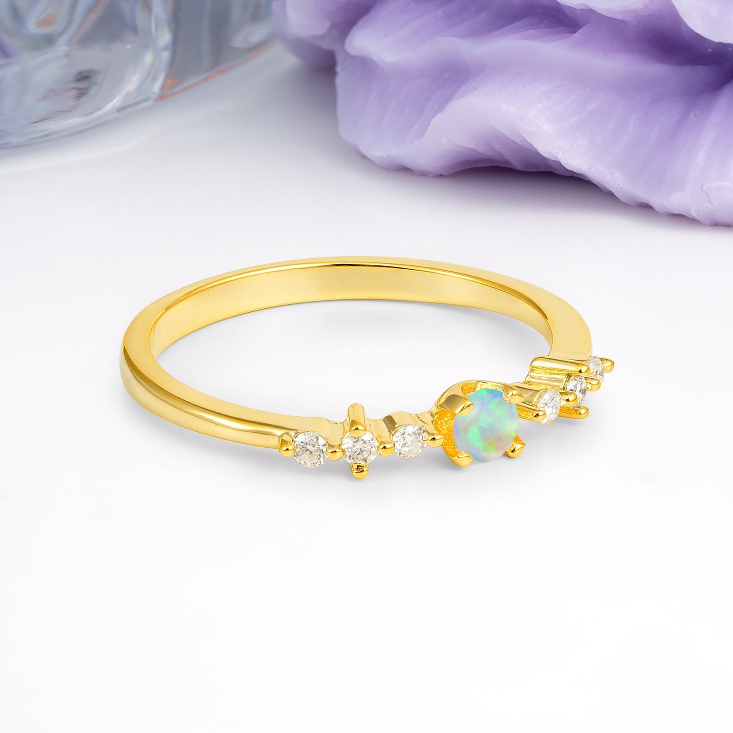 Classic, Minimalist 4-Prong Round Cut Fire Opal Engagement Ring - Additional view
