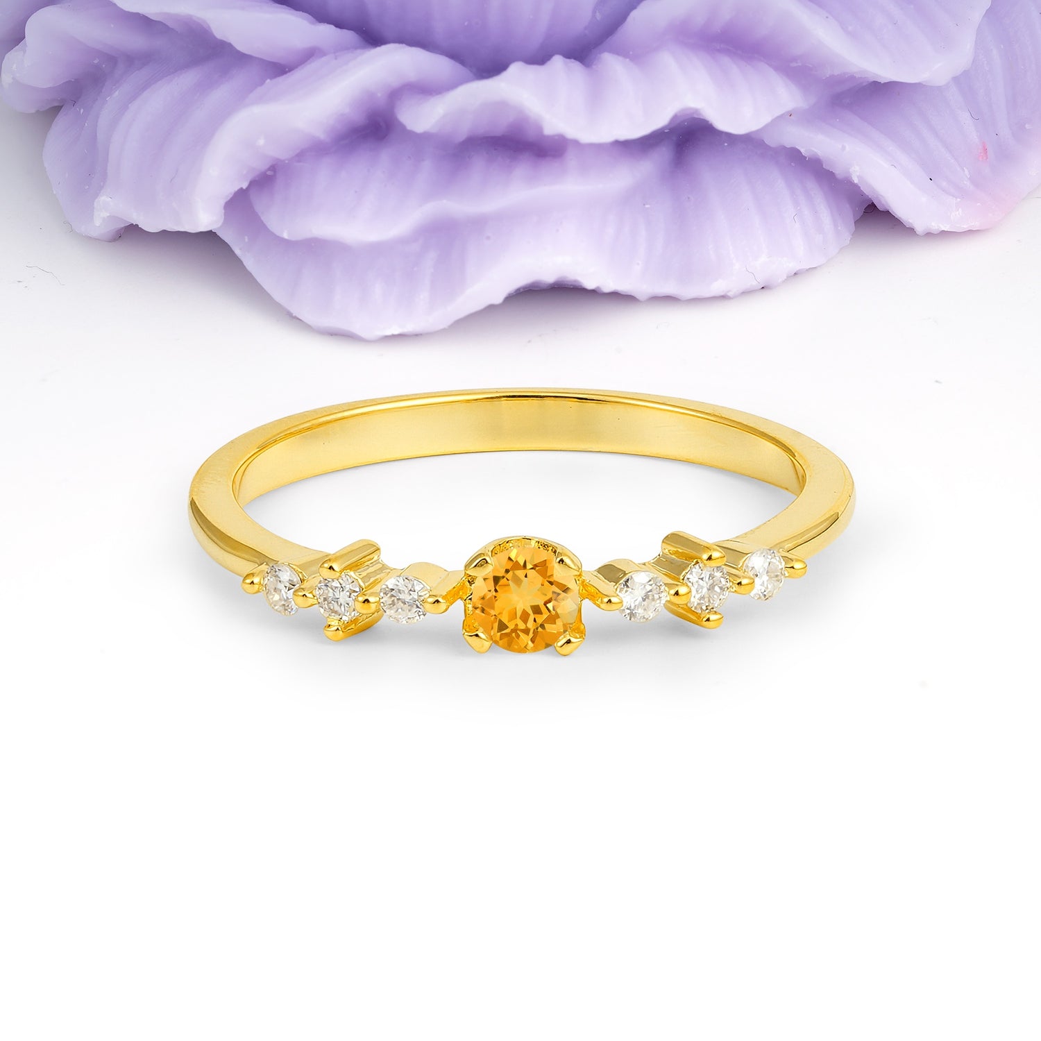 Classic, Minimalist 4-Prong Round Cut Citrine Engagement Ring - Additional view