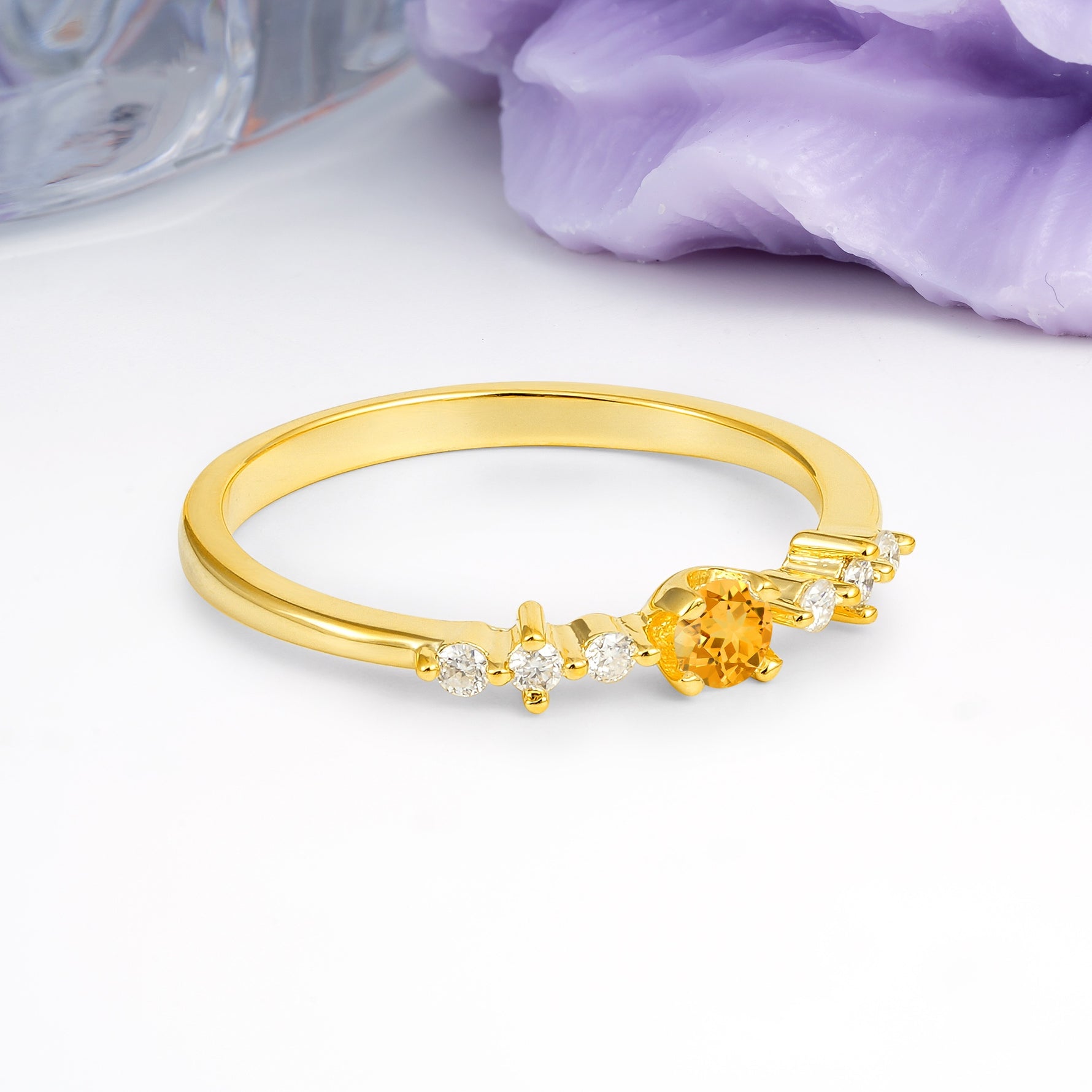Classic, Minimalist 4-Prong Round Cut Citrine Engagement Ring - Additional view
