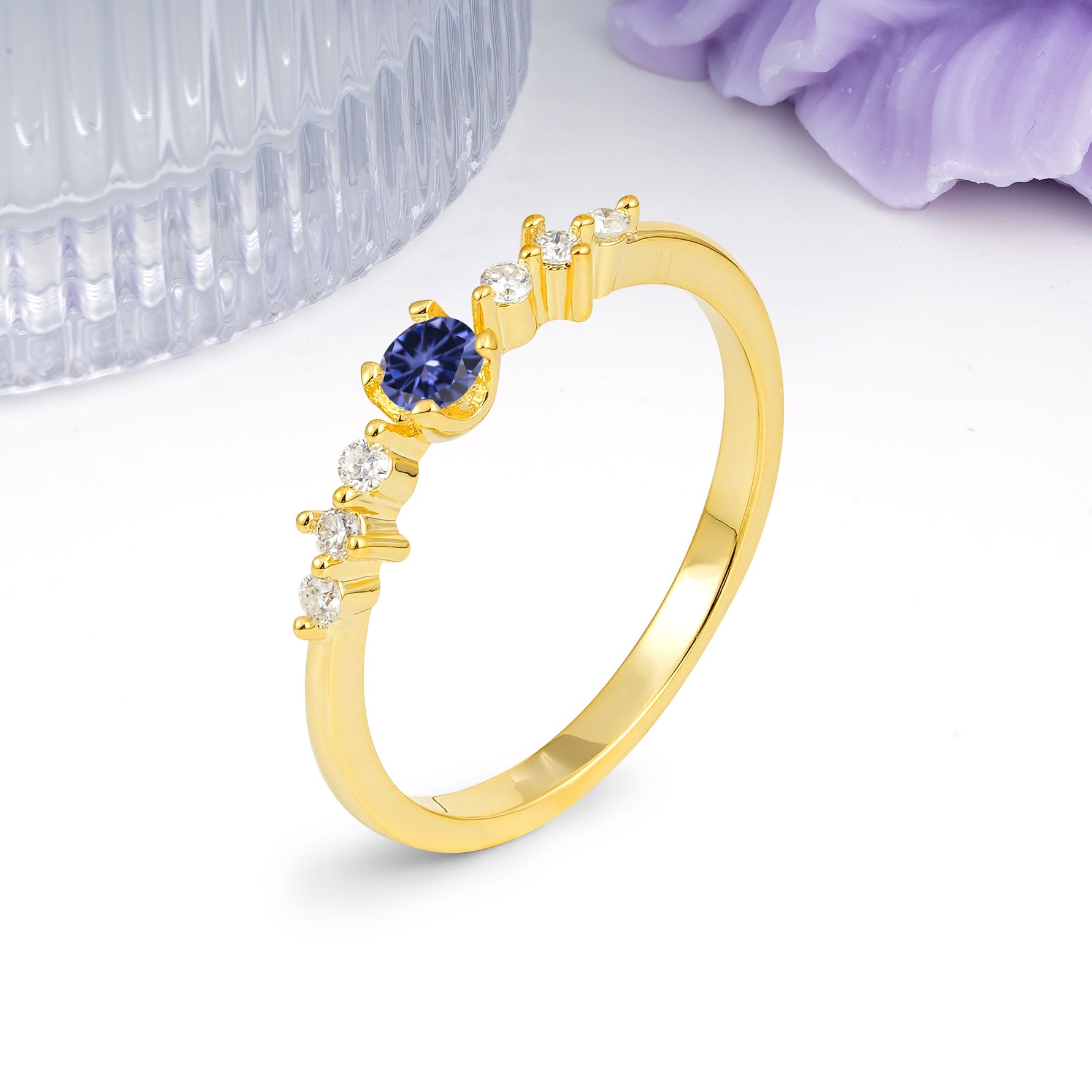 Classic, Minimalist 4-Prong Round Cut Tanzanite Engagement Ring - Additional view
