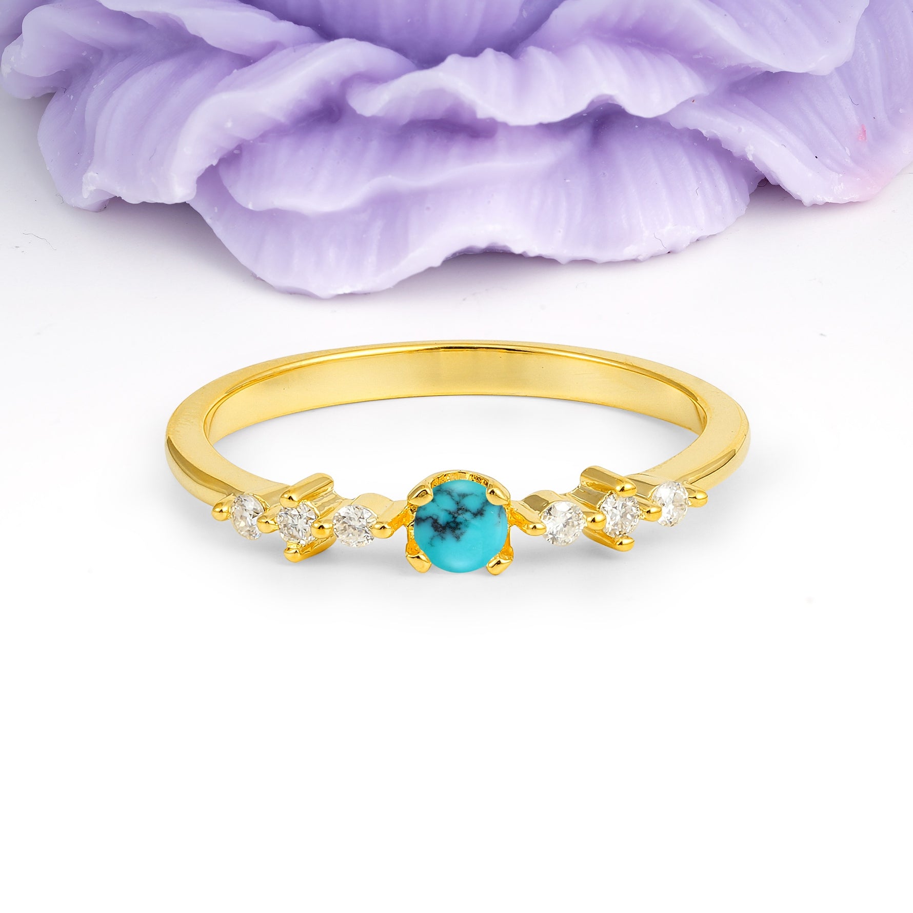 Classic, Minimalist 4-Prong Round Cut Turquoise Engagement Ring - Additional view