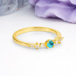 Classic, Minimalist 4-Prong Round Cut Turquoise Engagement Ring - Additional view