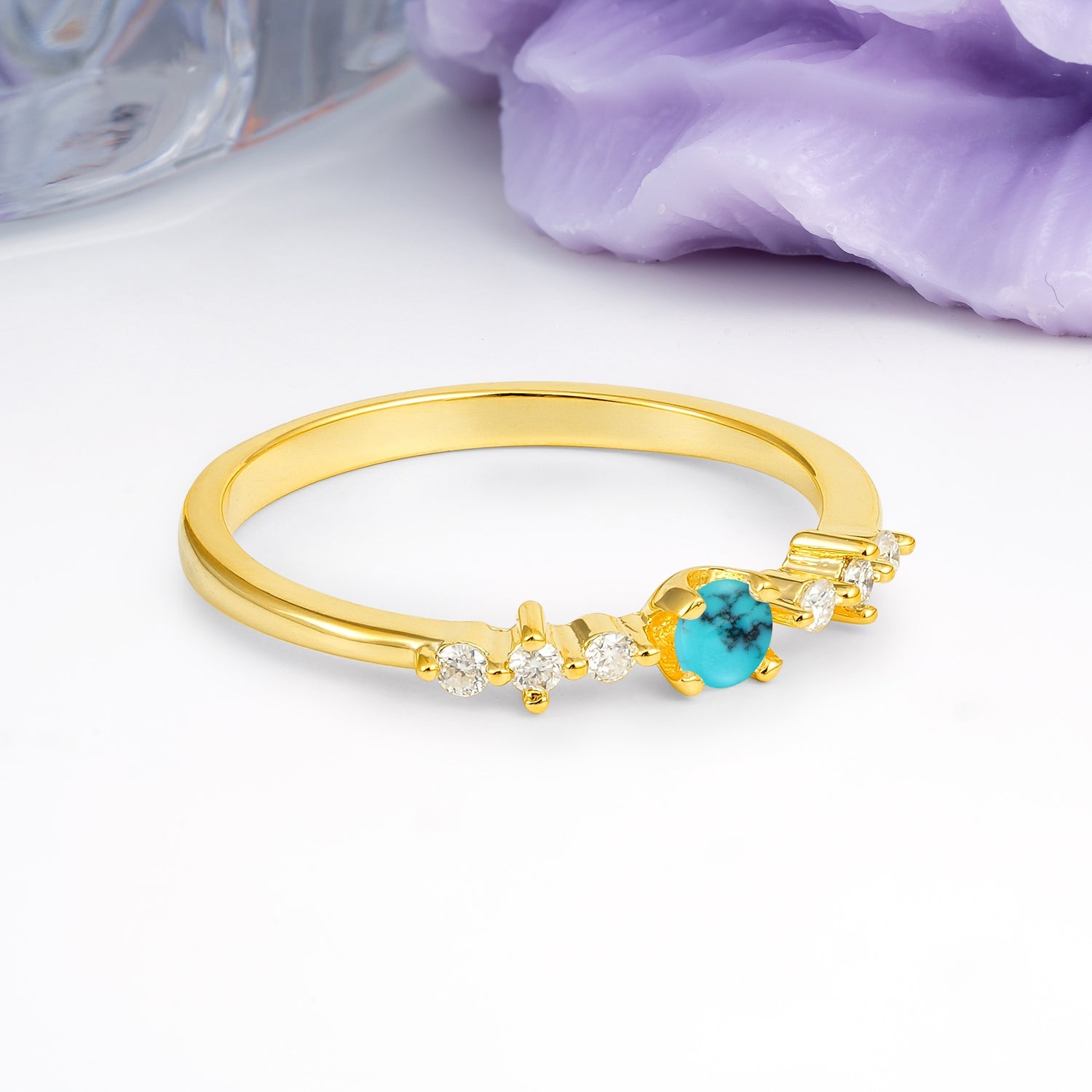 Classic, Minimalist 4-Prong Round Cut Turquoise Engagement Ring - Additional view