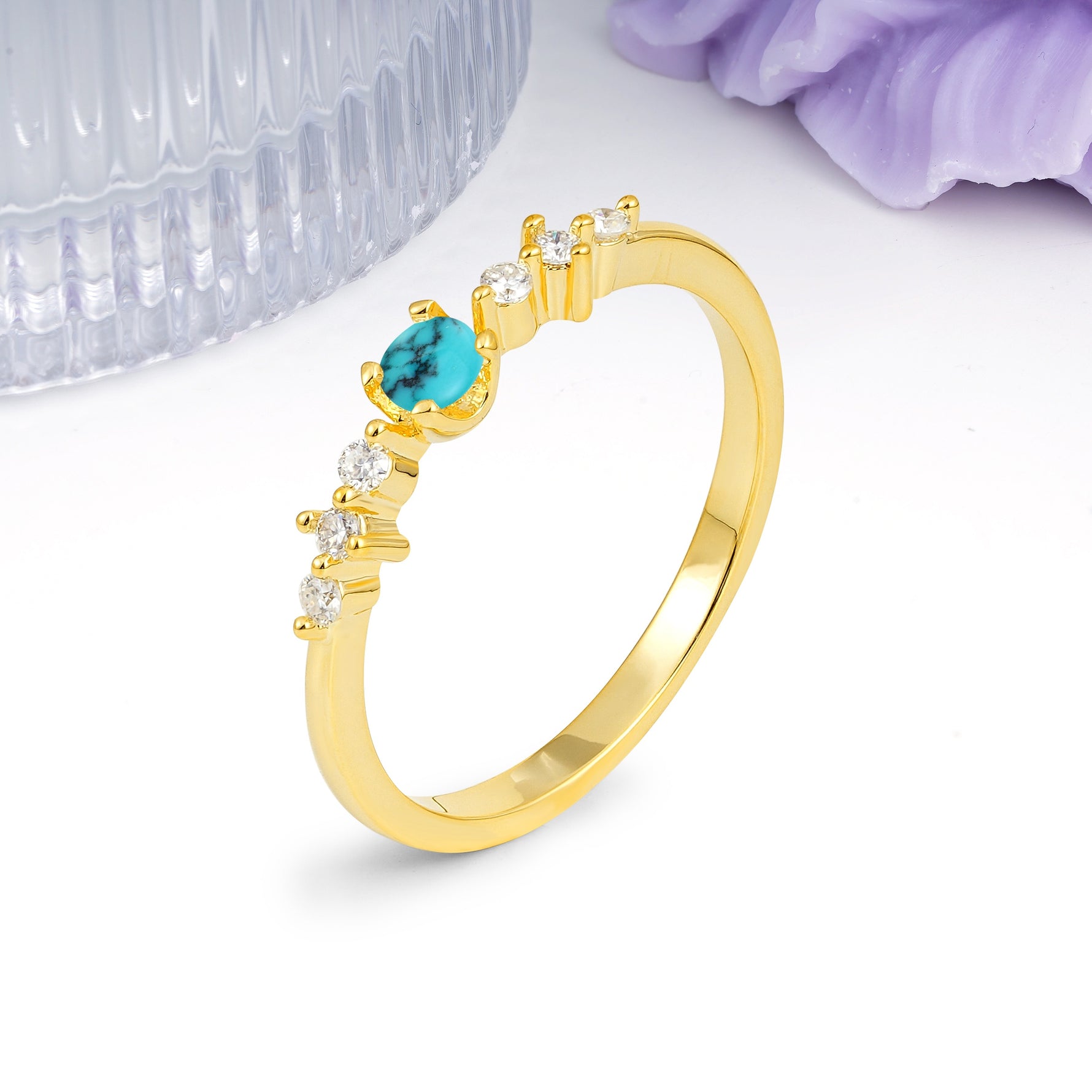Classic, Minimalist 4-Prong Round Cut Turquoise Engagement Ring - Additional view