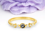Classic, Minimalist 4-Prong Round Cut Black Rutilated Quartz Engagement Ring - Additional view