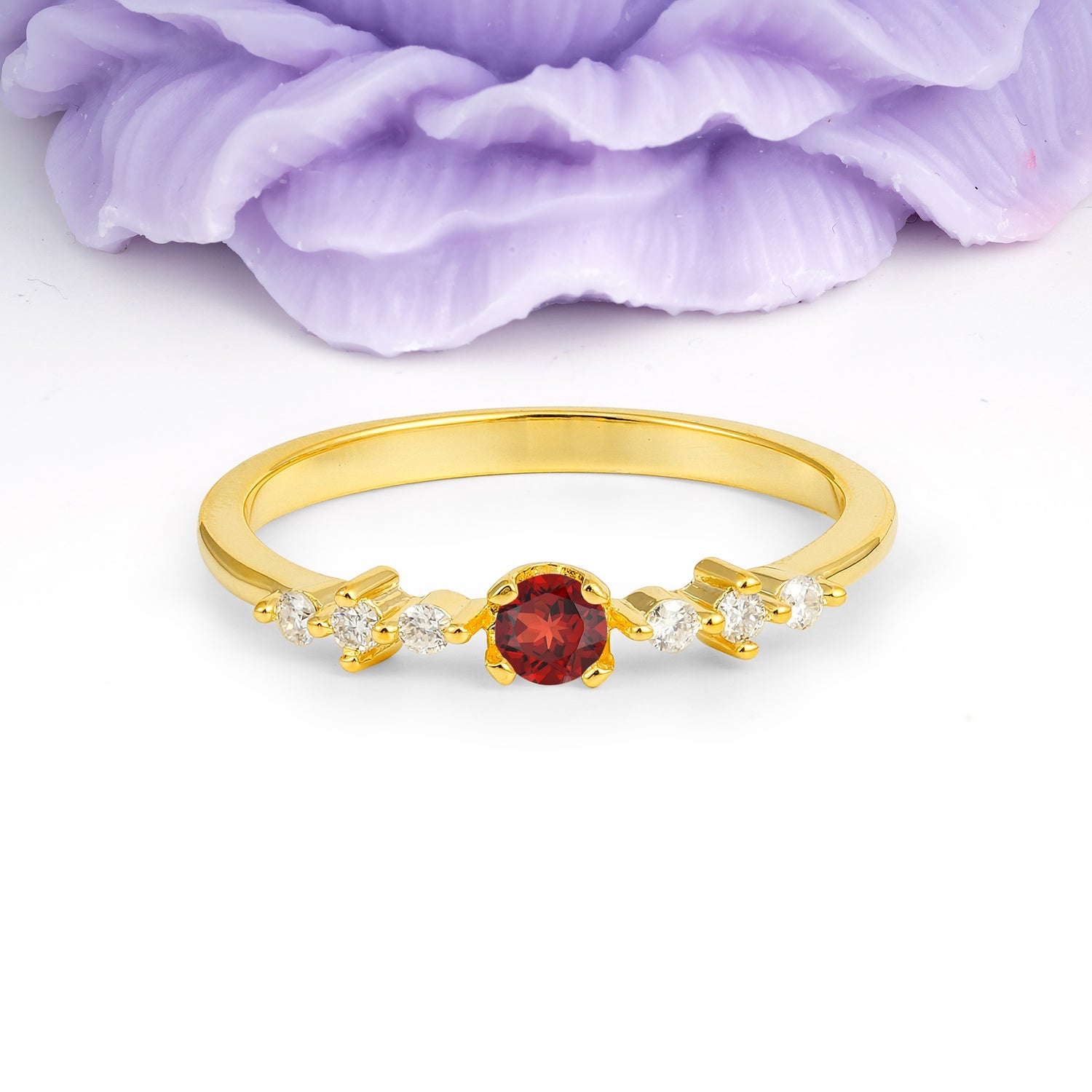 Classic, Minimalist 4-Prong Round Cut Garnet Engagement Ring - Additional view