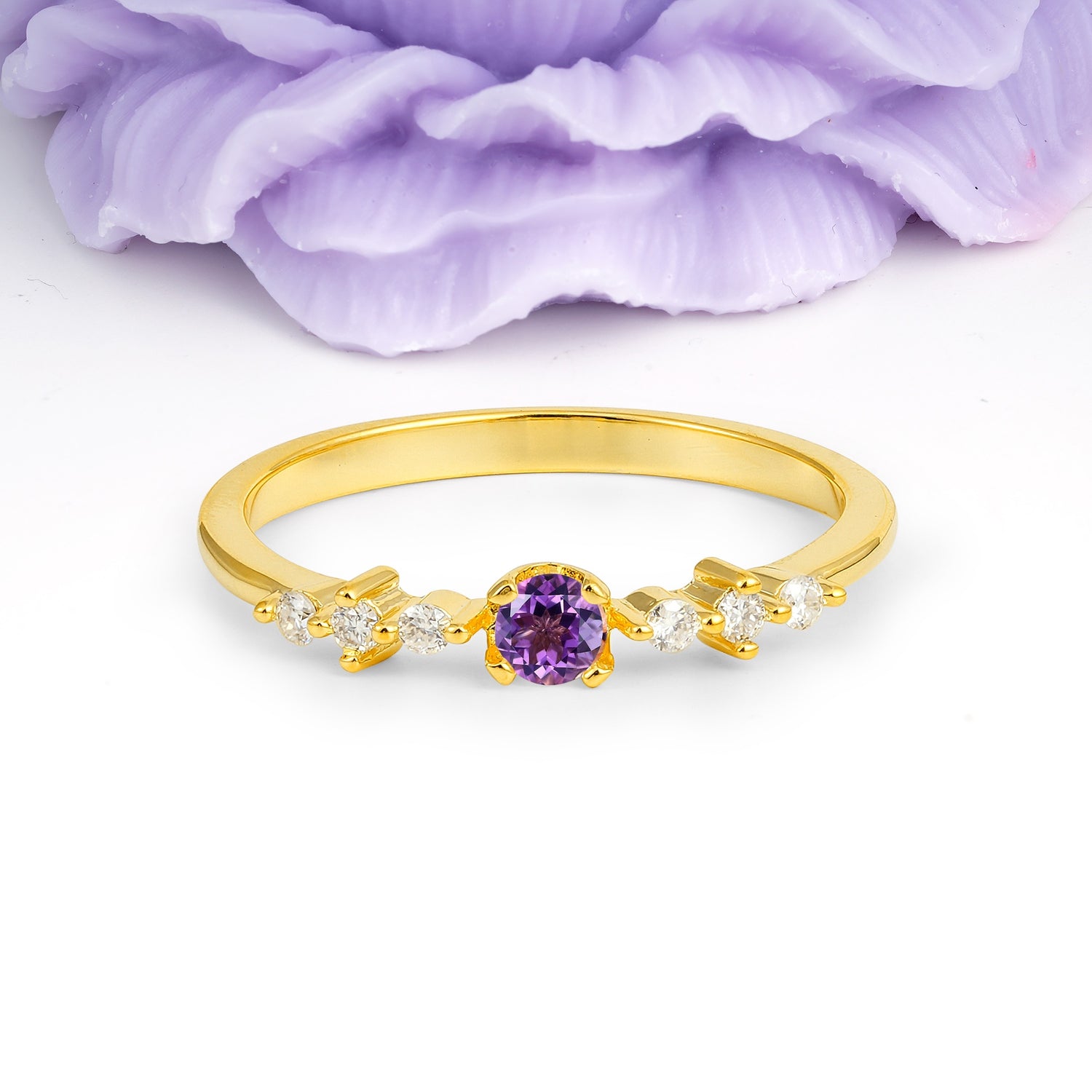 Classic, Minimalist 4-Prong Round Cut Amethyst Engagement Ring - Additional view