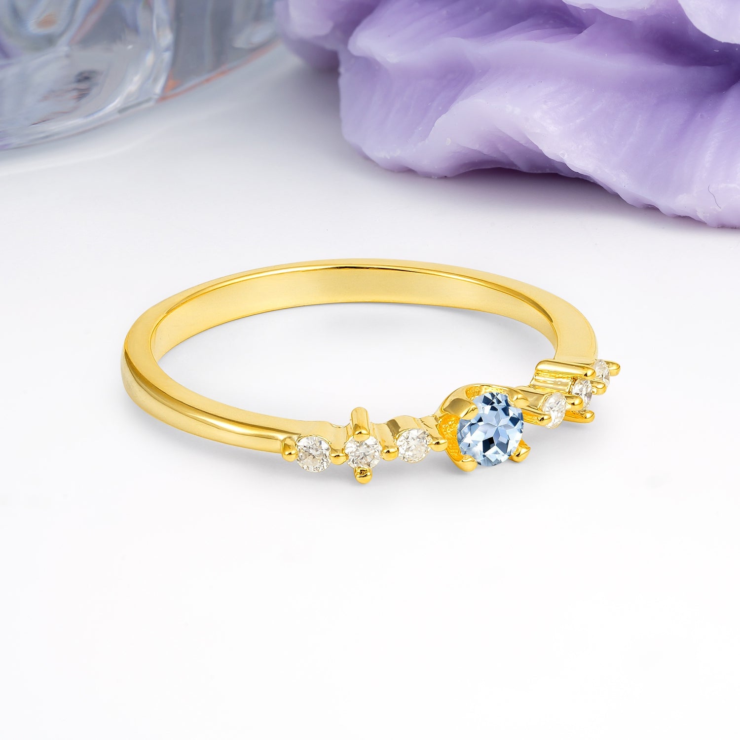 Classic, Minimalist 4-Prong Round Cut Aquamarine Engagement Ring - Additional view