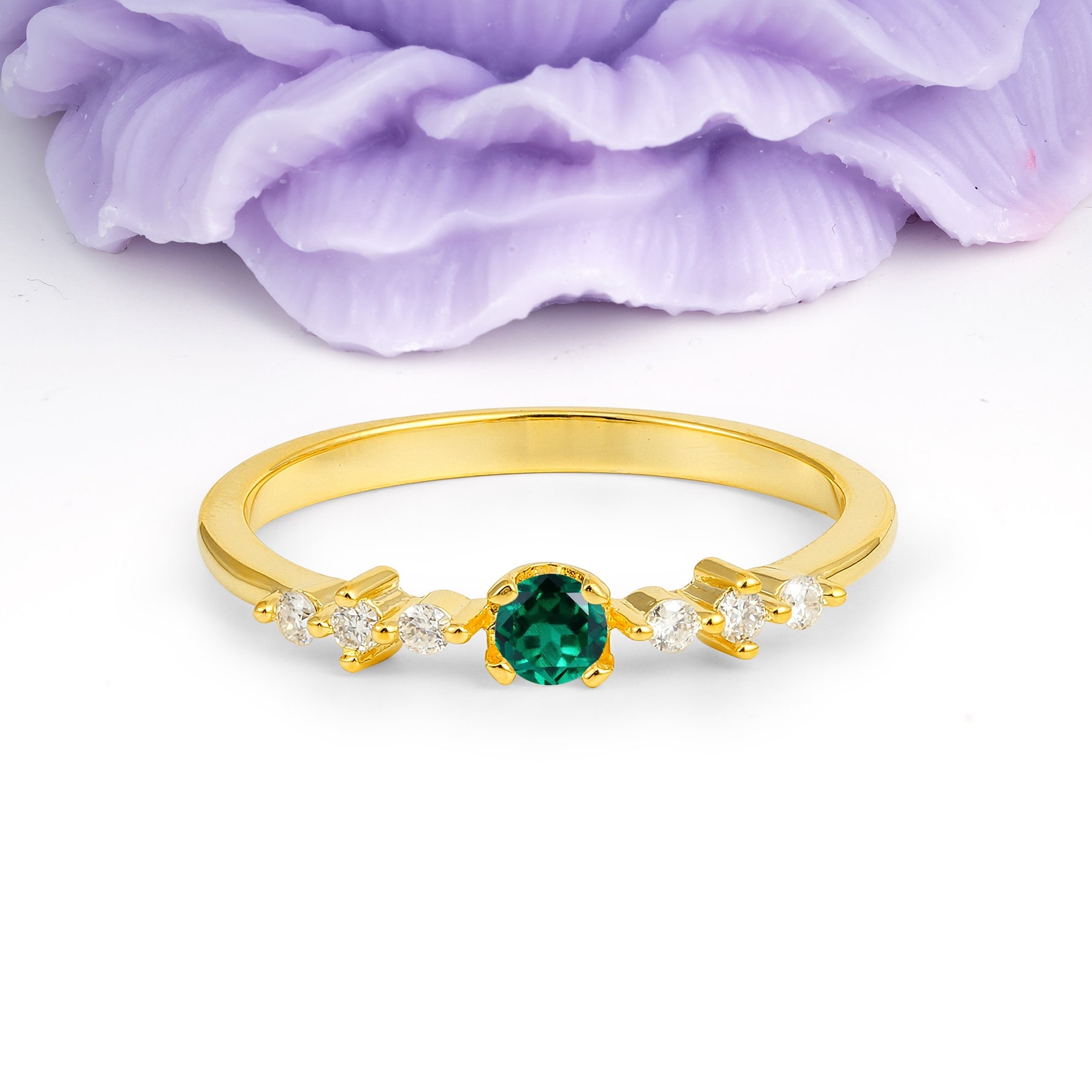 Classic, Minimalist 4-Prong Round Cut Emerald Engagement Ring - Additional view