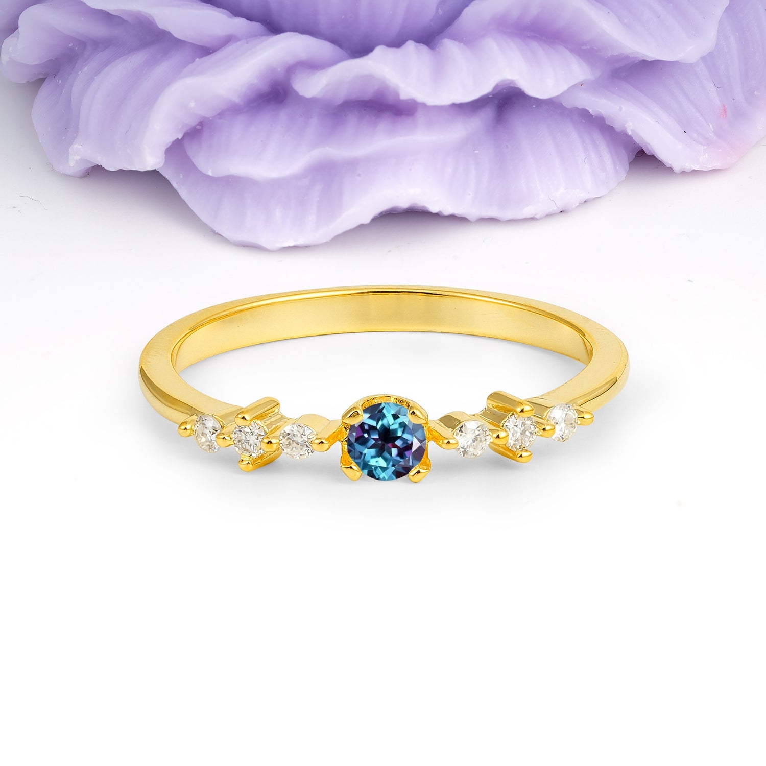 Classic, Minimalist 4-Prong Round Cut Alexandrite Engagement Ring - Additional view