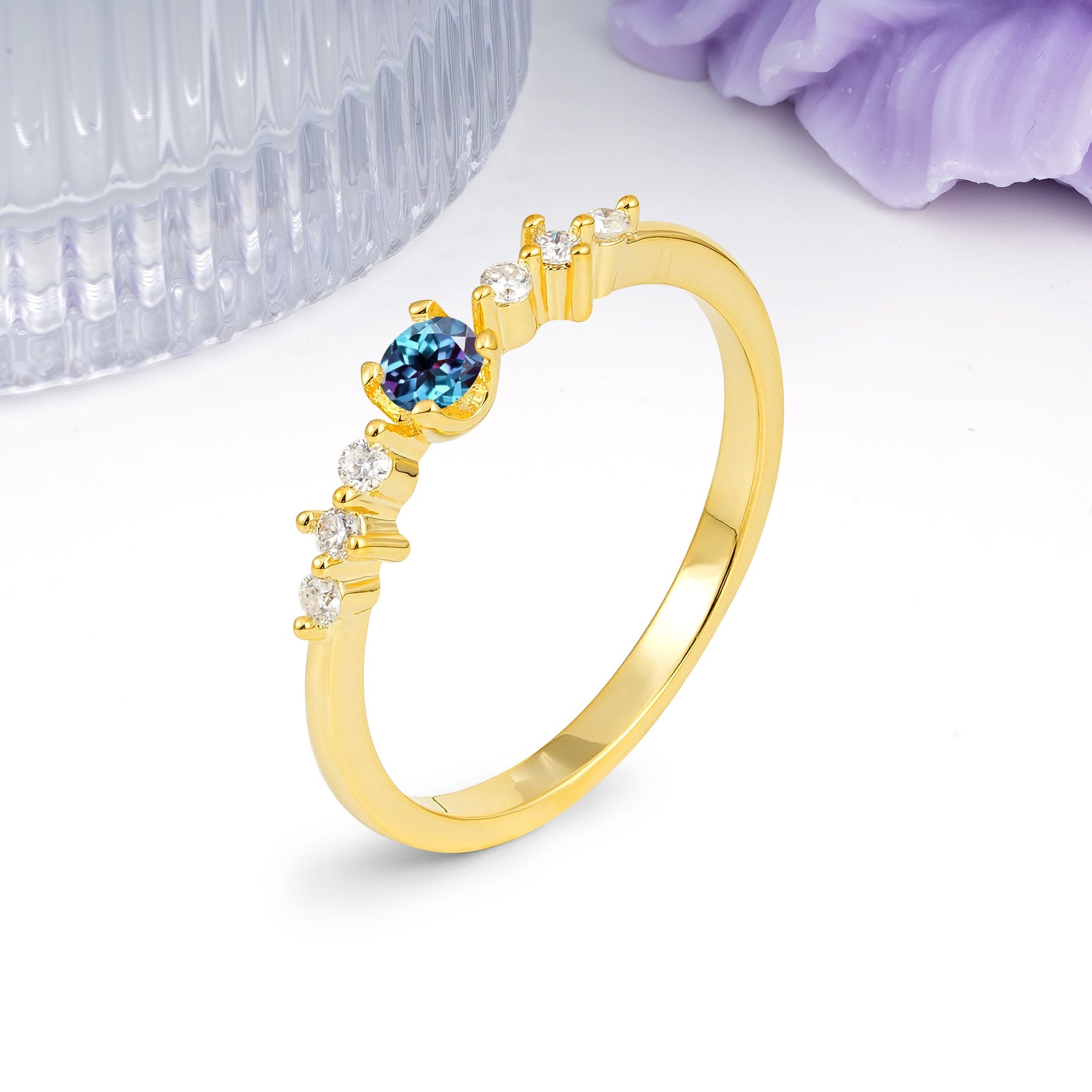 Classic, Minimalist 4-Prong Round Cut Alexandrite Engagement Ring - Additional view